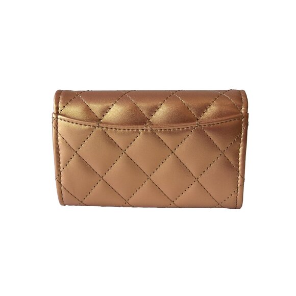 Chanel CC Metallic Lambskin Quilted Flap Card Holder Wallet Golden - Picture 2 of 3